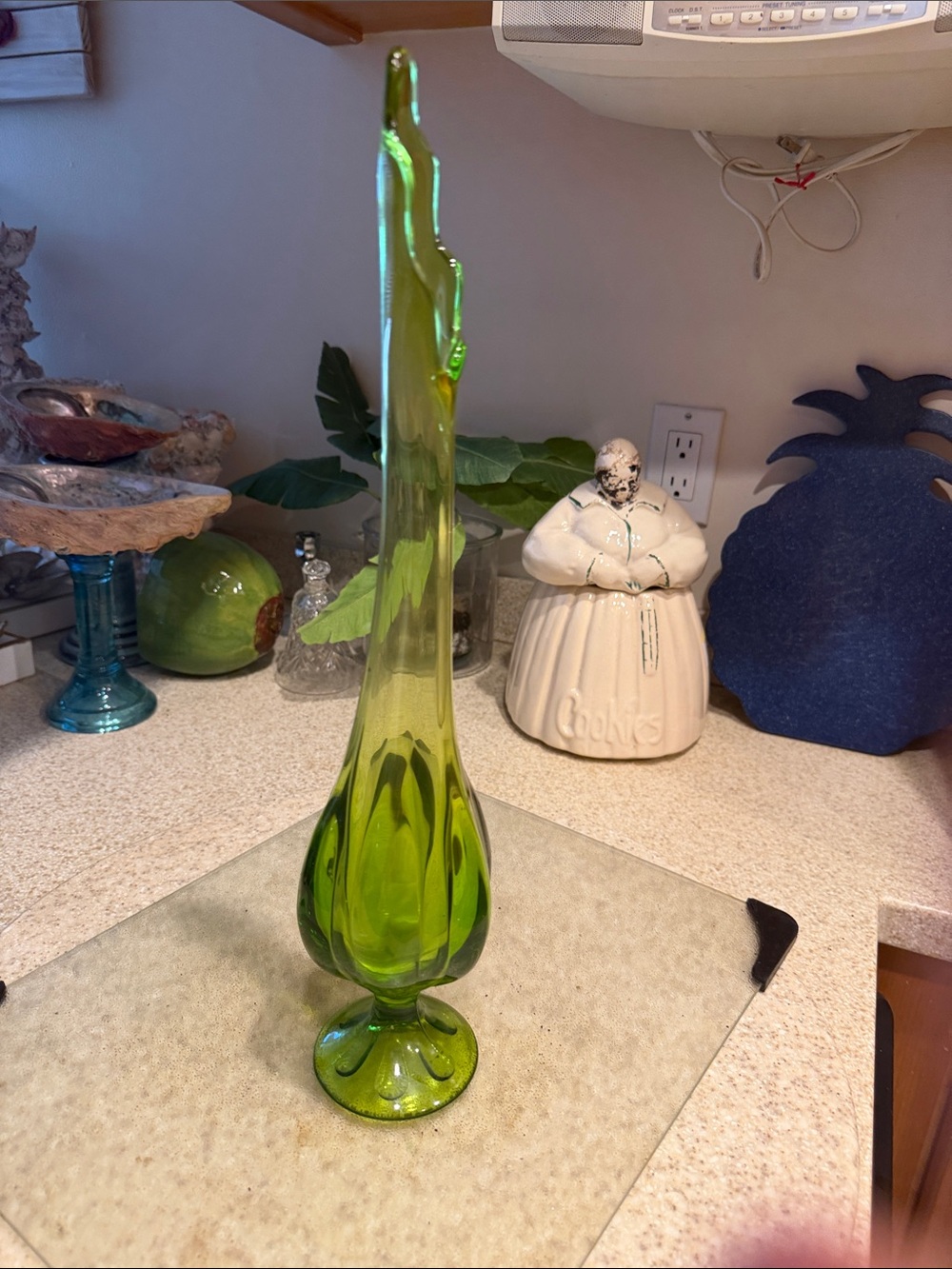Tall Green Art Glass Bud Vase